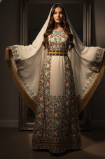 Load image into Gallery viewer, The Saffron Bloom Thobe Paired with the Matching Heritage Shawl
