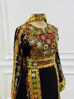 Load image into Gallery viewer, Traditional Palestinian Thobe – Royal Black Full Set with Headscarf
