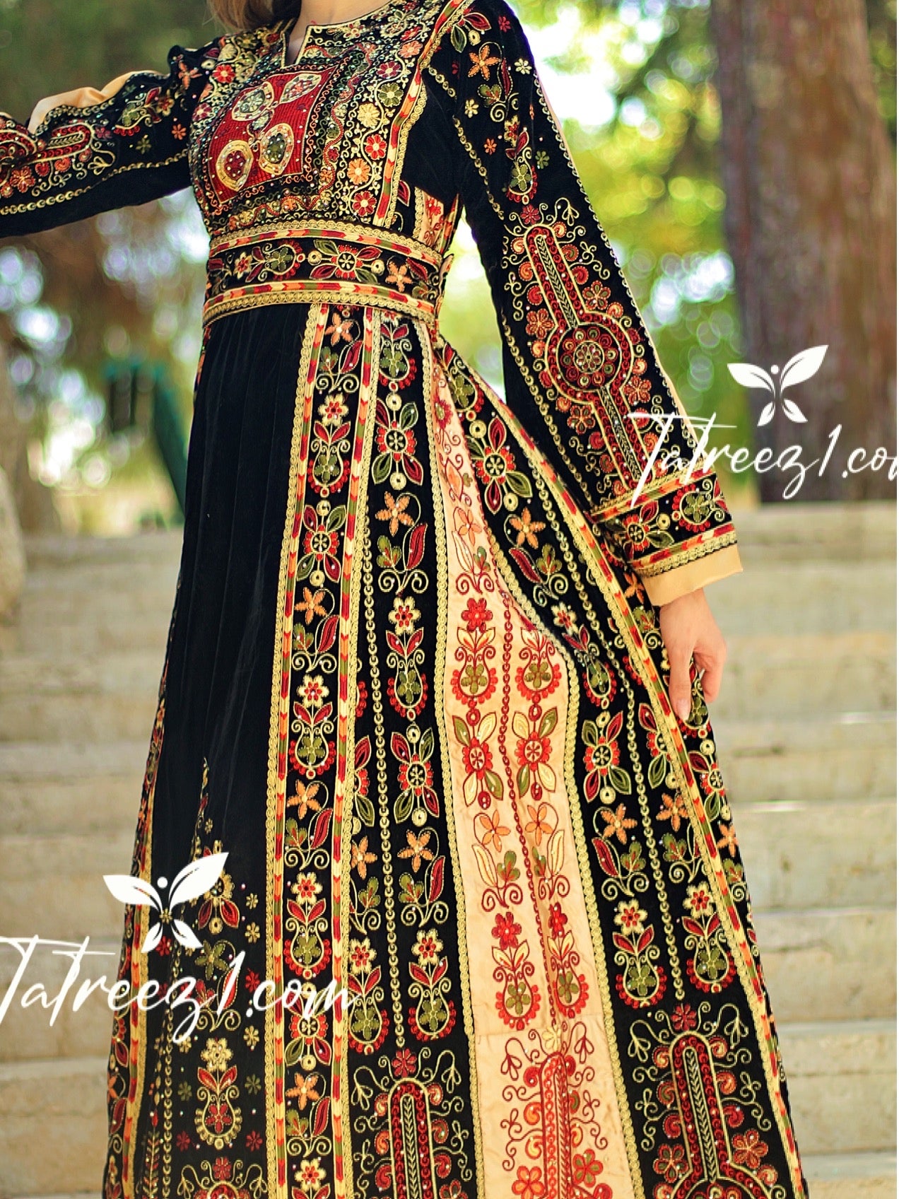 The New Black Velvet Malacca Embroidered Palestinian Fellahi Thobe