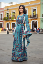 Load image into Gallery viewer, Blue Embroidery Traditional Palestinian Thobe
