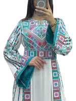 Load image into Gallery viewer, Turquoise Malacca with Kashmir Stone Embroidery Thobe with Matching Belt
