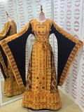 Golden The Glow Thoub Palestinian Featuring Wide Sleeve Reversible Belt