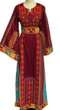 Maroon With Orange Embroidered Palestinian Fellahi Thobe