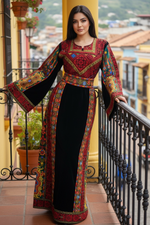 Load image into Gallery viewer, Black Velvet embellished with intricate Qasab (metallic) embroidery.
