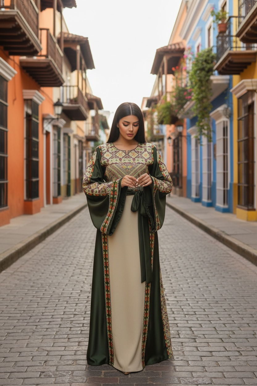 Simply Elegant Wide Sleeve Thoub Embroidered Palestinian Thobe