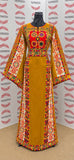 Qasab Mustard Gold Malacca Silk Velvet Thoub with Embroidery