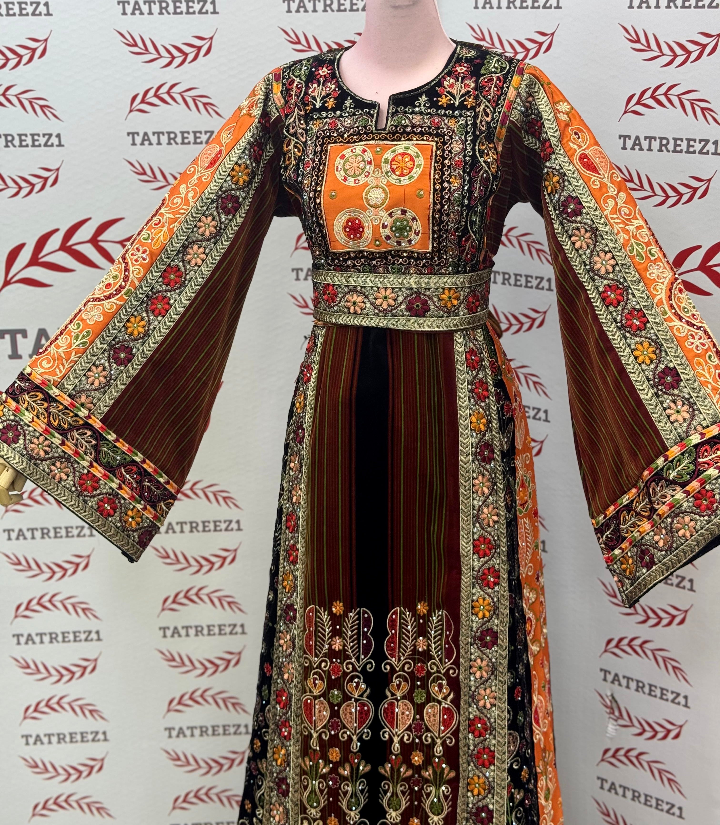 New Collection Orange Jennah wnar Malacca Thoub Silk Velvet  Embroidery Thoub come with Belt