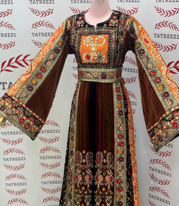 New Collection Orange Jennah wnar Malacca Thoub Silk Velvet  Embroidery Thoub come with Belt