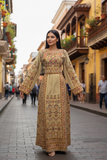 Velvet Beige Embroidery Thoub