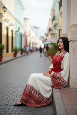 Load image into Gallery viewer, Stunning White Thoub Red Embroidered Palestinian Thobe
