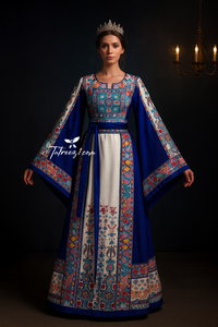 Blue Stunning Embroidery Traditional Embroidered Palestinian Fellahi Thobe