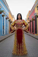 Load image into Gallery viewer, Velvet embellished with intricate Qasab (metallic) embroidery.
