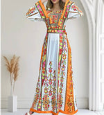 Load image into Gallery viewer, Yellow Embroidery Malacca Thoub  Wide Sleeve Elegant with Reversible Belt
