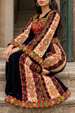 Qasab Black  Malacca Silk German Velvet Thoub with Embroidery