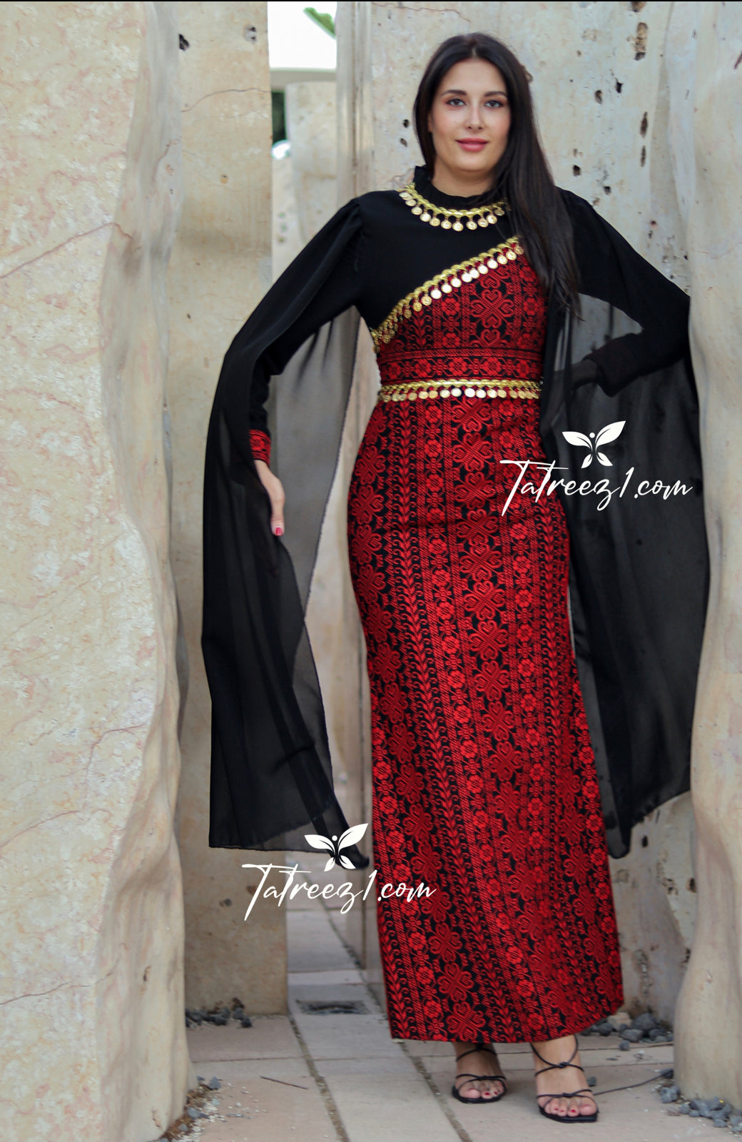 Red & Black Simple Elegant Embroidered Dress