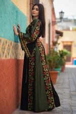 Load image into Gallery viewer, Green Covered in elegant floral Embroidered Palestinian Thobe
