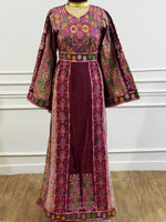 Load image into Gallery viewer, Magenta Malacca silk Velvet Material Stone Embroidery Thoub With Matching Headpiece and reversible belt
