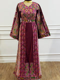 Magenta Malacca silk Velvet Material Stone Embroidery Thoub With Matching Headpiece and reversible belt