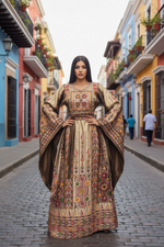 Load image into Gallery viewer, Chocolate and Caramel Embroidery Traditional Palestinian Thobe
