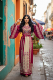 Pink thoub Embroidered Palestinian Fellahi Thobe With Belt