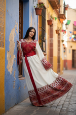 Load image into Gallery viewer, Stunning White Thoub Red Embroidered Palestinian Thobe
