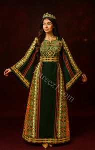 Dark Green Majdalway Embroidered Palestinian Fellahi Thobe
