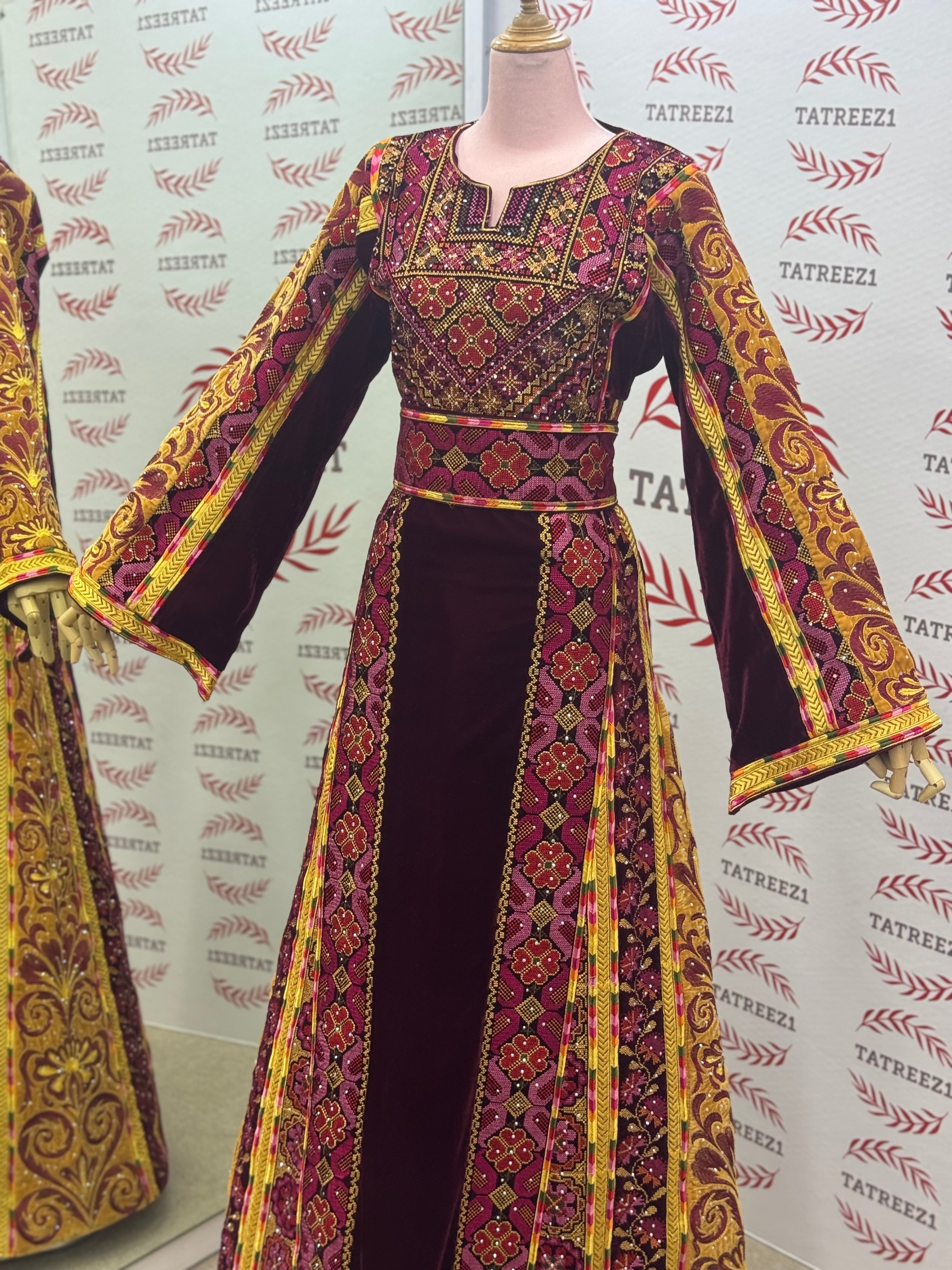 Maroon Silk Velvet Luxurious Golden Kasab Embroidery