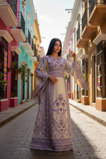 Load image into Gallery viewer, Absolutely Stunning Purple Embroidered Palestinian Fellahi Thobe With Matching Headpiece
