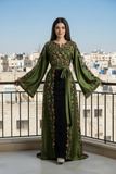 Green Floral Embroidery Silk Fashion Dress