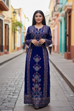 Blue Velvet Embroidery Palestinian Fellahi Thobe