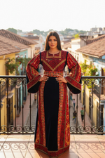 Load image into Gallery viewer, Blue Velvet embellished with intricate Qasab (metallic) embroidery.
