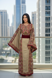 Maroon Embroidered Thobe Palestinian Fellahi Thobe with Belt