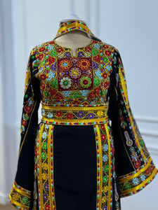 Traditional Palestinian Thobe – Royal Black Full Set with Headscarf