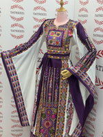 Load image into Gallery viewer, Purple Traditional Palestinian Thobe – Richly Embroidered Elegance
