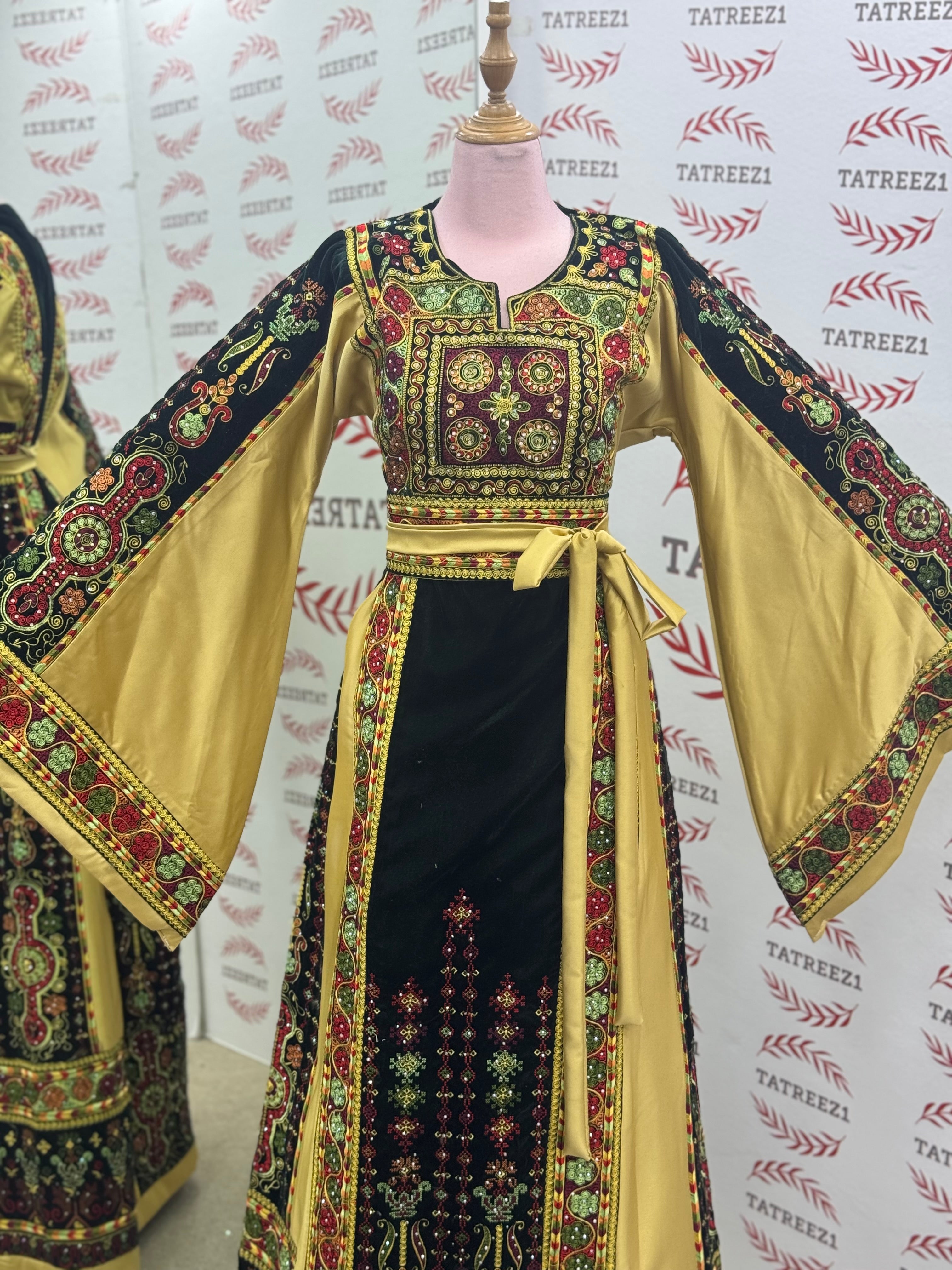 Velvet Black Palestinian Tatreez Thobe Heritage Elegance Embroidered Dress