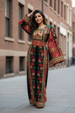 Green Qasab Malacca German Velvet Thoub with Embroidery with Matching Headpiece