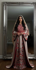 Load image into Gallery viewer, Light beige Elegance Thoub with Overskirt Thoub with Floral Embroidery
