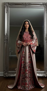 Light beige Elegance Thoub with Overskirt Thoub with Floral Embroidery