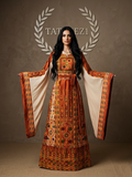 Orange Burnt The Glow Thoub Palestinian Featuring Wide Sleeve