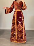 Silk Velvet Light Red Shade Stoned Embroidery Thoub