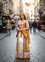 Load image into Gallery viewer, Yellow &amp; White  Palestinian Tatreez Thobe Heritage Elegance Embroidered Dress
