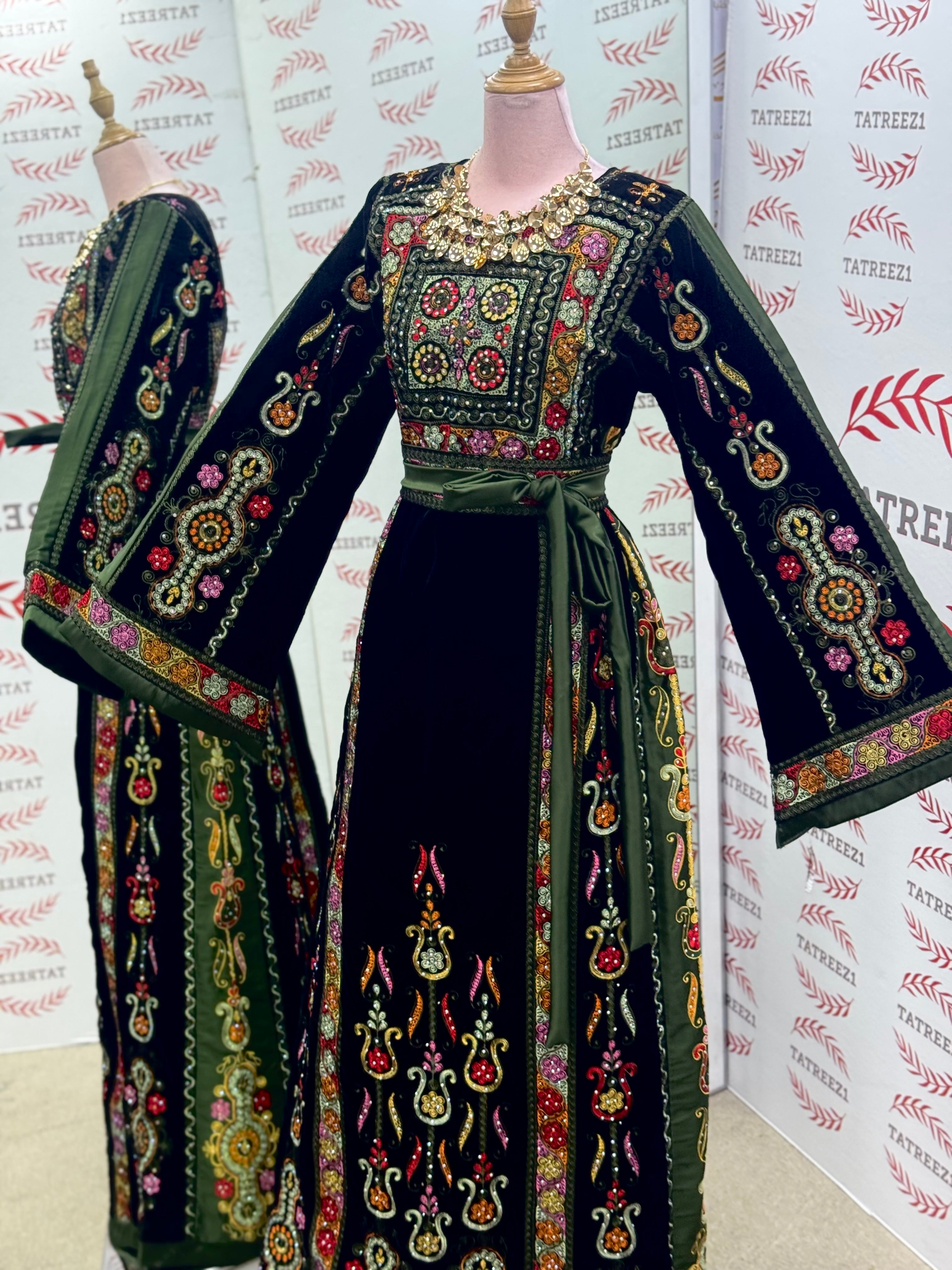 Midnight Velvet Malacca Embroidered Palestinian Fellahi Thobe