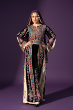Load image into Gallery viewer, Purple Velvet Malacca Embroidered Palestinian Fellahi Thobe
