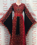 Load image into Gallery viewer, Red Embroidered Palestinian Thobe with Matching Embroidered Belt

