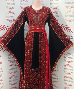 Red Embroidered Palestinian Thobe with Matching Embroidered Belt
