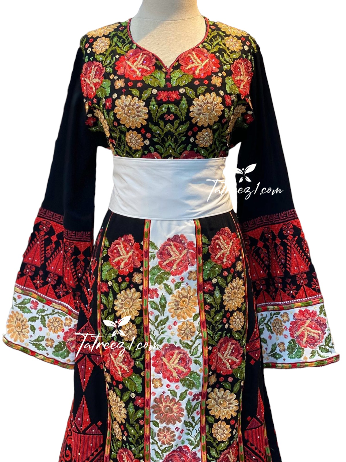 Beautiful Floral Black /Red Traditional Multicolored Embroidery Palestinian Thoub