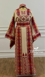 Traditional Palestinian Beige Thobe with Embroidery – Machine Made with Matching Head Scarf