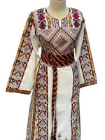 Load image into Gallery viewer, Beige Shade Traditional Embroidered Palestinian Fellahi Thobe
