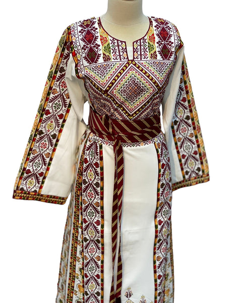 Beige Shade Traditional Embroidered Palestinian Fellahi Thobe Tatreez1 Beige Shade Traditional Embroidered Palestinian Fellahi Thobe Tatreez1