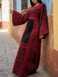 Red & Black Color thoub Embroidered Palestinian Fellahi Thobe With Belt